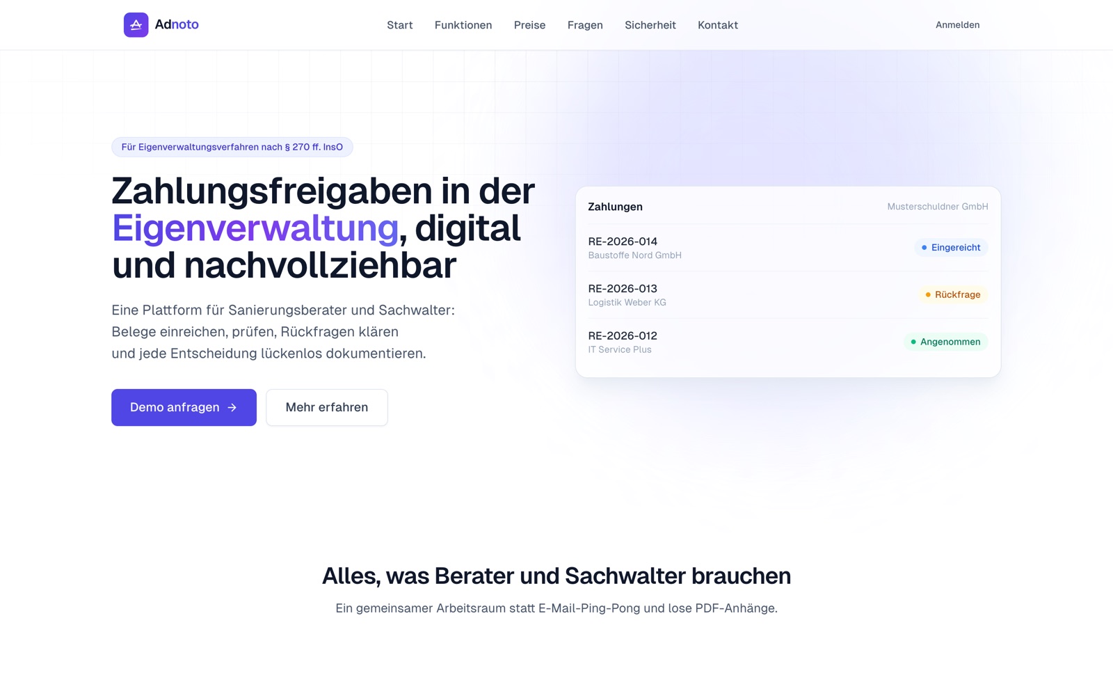 Screenshot der Webseite von Adnoto
